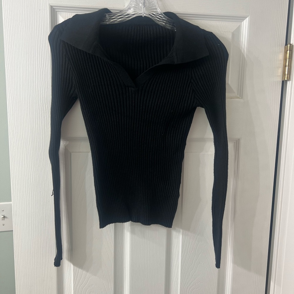 Shein fitted black ribbed collared shirt size L but it fits like a M
